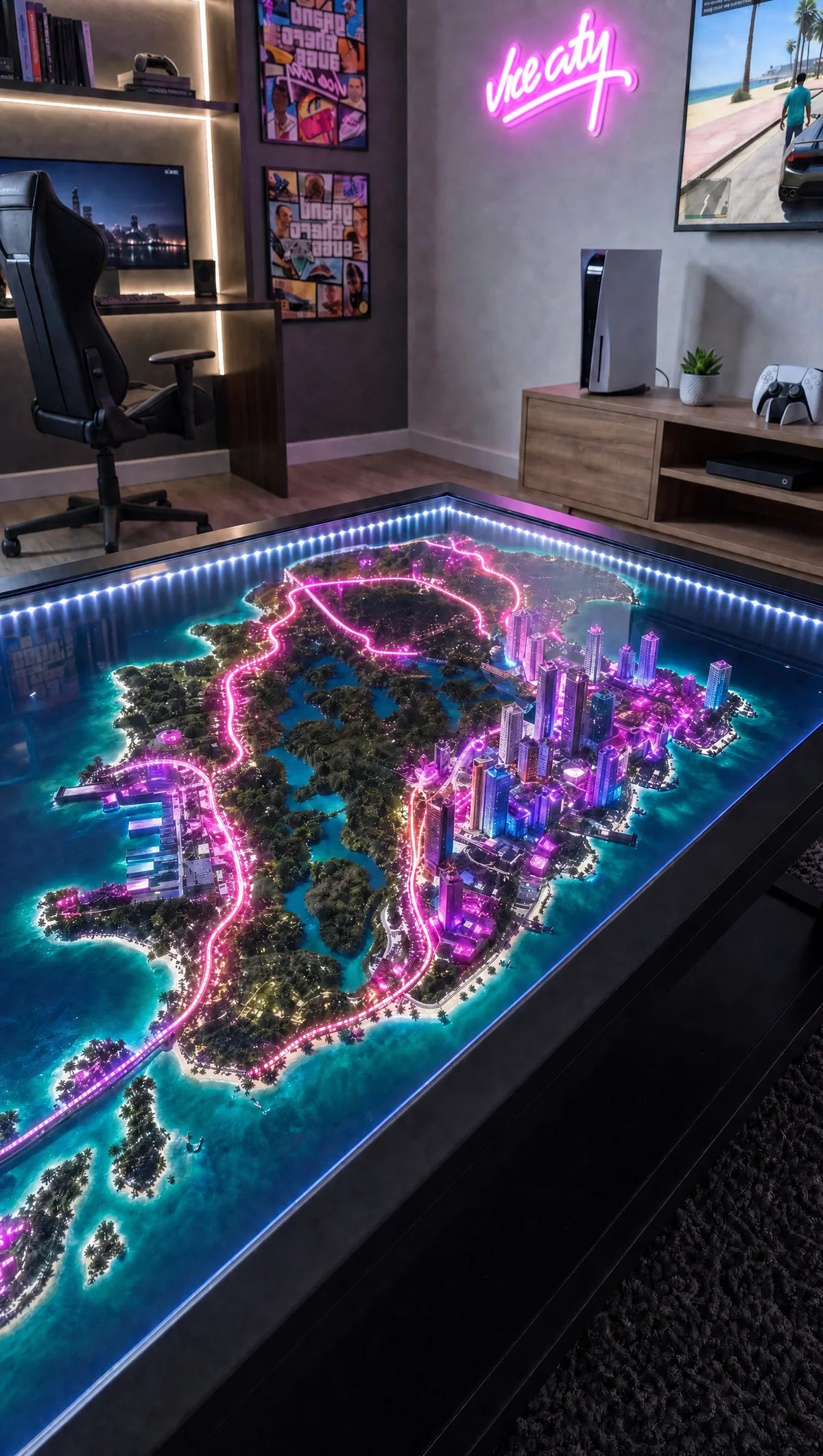 ViceCity - Mesa de centro LED con mapa de neón