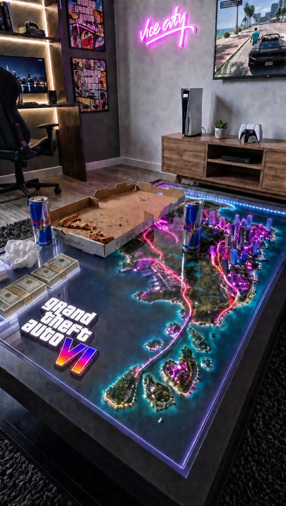 ViceCity - Mesa de centro LED con mapa de neón